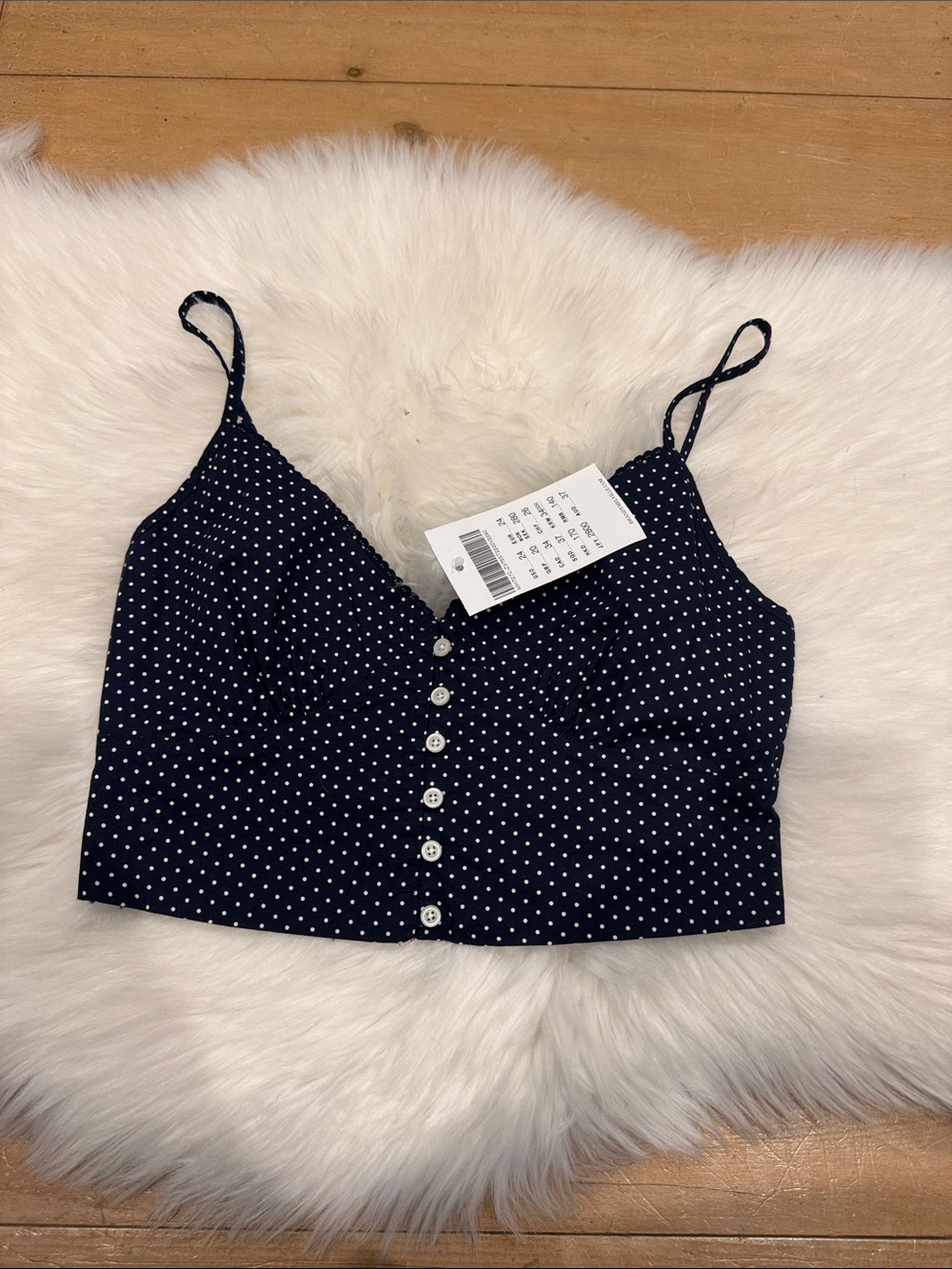 Brandy Melville Polka Dot Button-Front Spaghetti Strap Crop Top - Black NWT